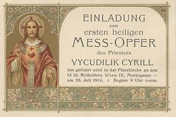 Primiz-Einladung, 1914. Gemeinfrei