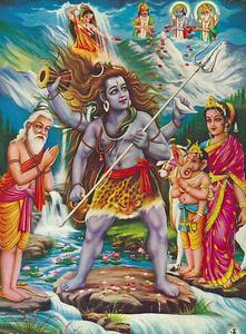 Indisches Andachtsbild mit der Herabkunft der Ganga im Stile des 19. Jahrhunderts Indisches Andachtsbild mit der Herabkunft der Ganga im Stile des 19. Jahrhunderts